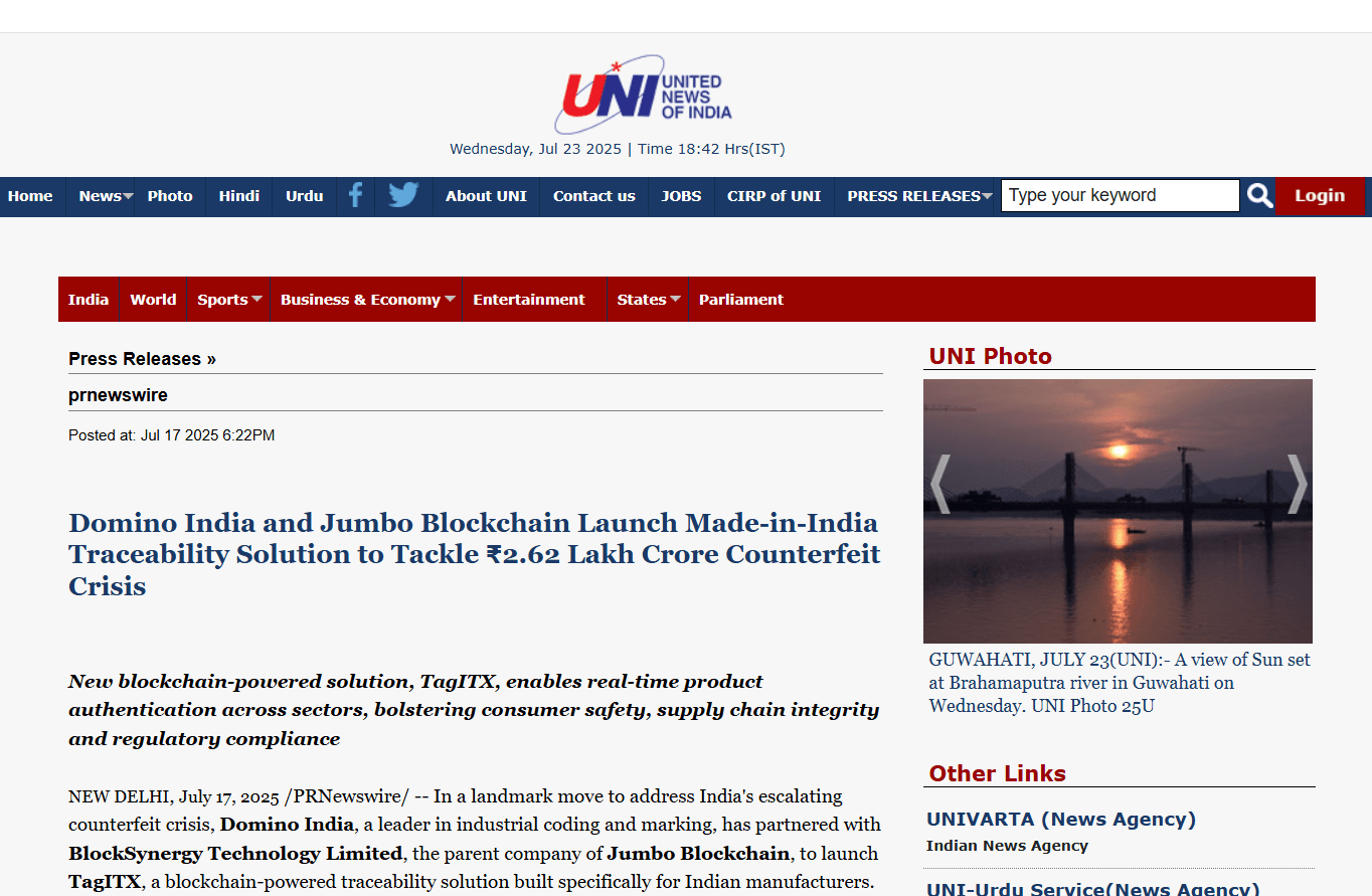 Made-in-India Blockchain Traceability Launched by Domino and Jumbo to Combat Counterfeit Products Worth ₹2.62 Lakh Crore