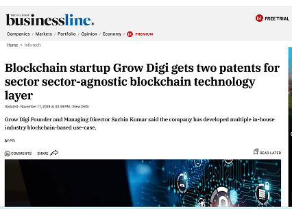 Blockchain startup Grow Digi gets two patents for sector agnostic blockchain technology layer