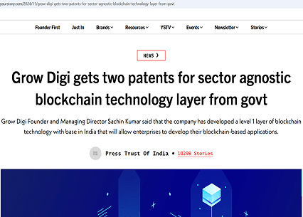 Grow Digi Patents: Blockchain Tech Reduces Storage, Speeds Up Transactions