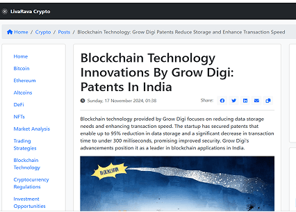 Blockchain Technology Innovations by Grow Digi: Patents in India
